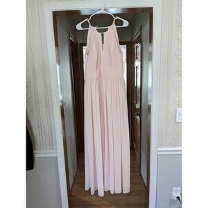 Bill Levkoff #Levkoff Keyhole Neck Chiffon Gown Bridesmaid Maxi Dress Pink 12